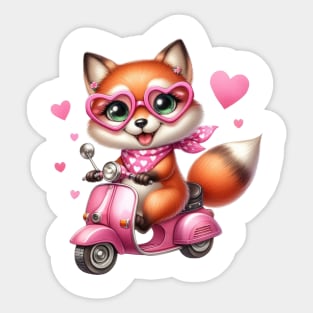 Valentine Fox In Pink Scooter Sticker